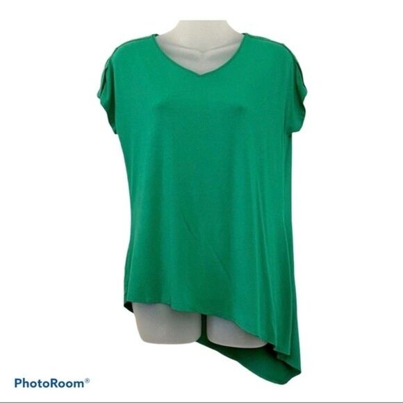 Chico's Green Short Sleeve V-Neck Top Size 1 (M) - Picture 1 of 6